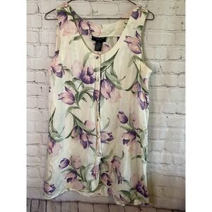 August Silk Intimates Tulip Print Button Down Tunic‎ Small Sleeveless